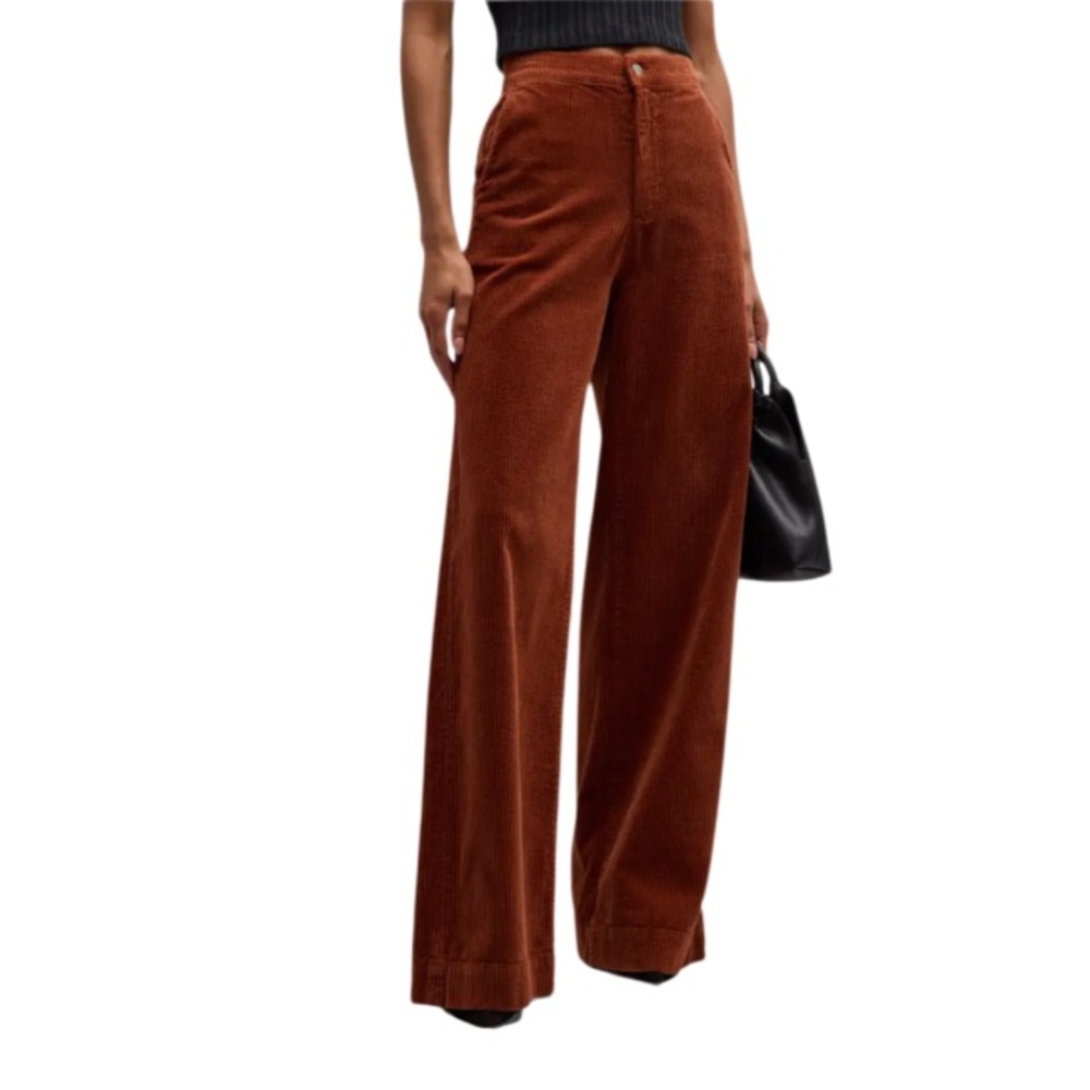 NEW AG Los Angeles Brown Tailored Deven High-Rise 
Wide-Leg Corduroy Pants